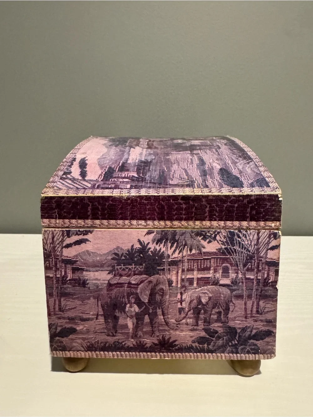Decorative Purple Patterned Storage Box with Ring Handle